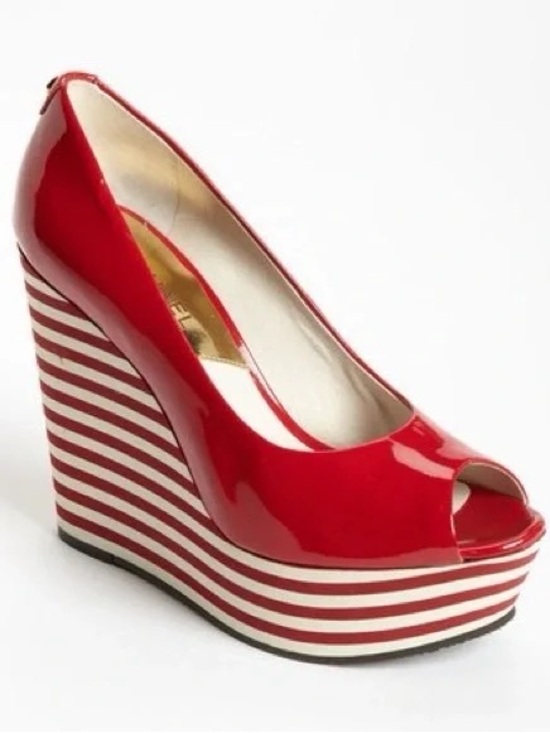 MICHAEL Michael Kors Shoes - MICHAEL Michael Kors Adalia Red Patent Striped Platform Wedge Heels Size 8